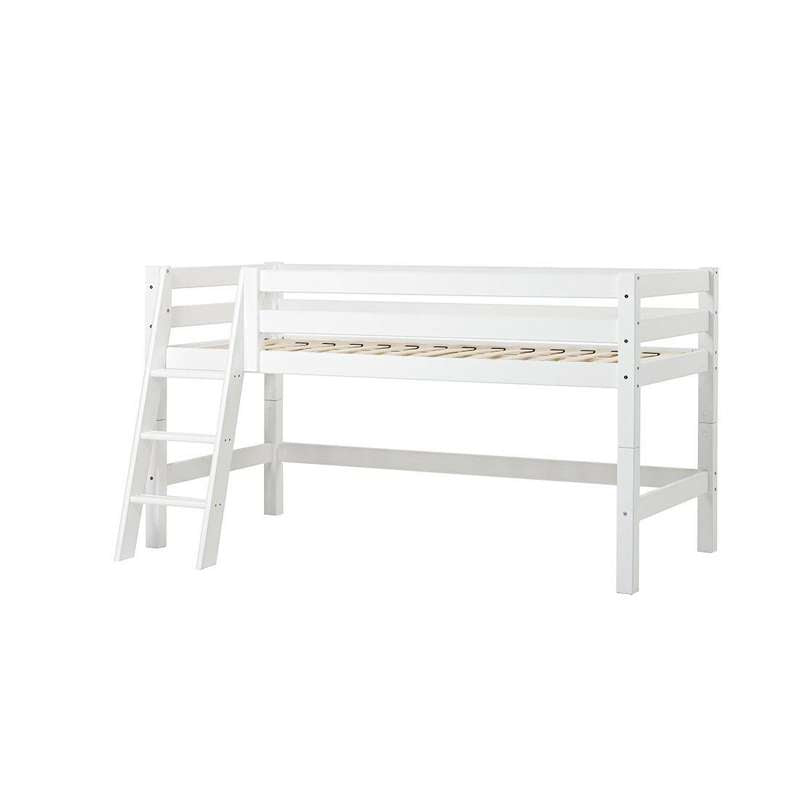 Eco Luxury   Halvhøj Seng   90x200 Cm.   Skrå Stige   Fleksibel Indlægsbund   Hvid fra Hoppekids