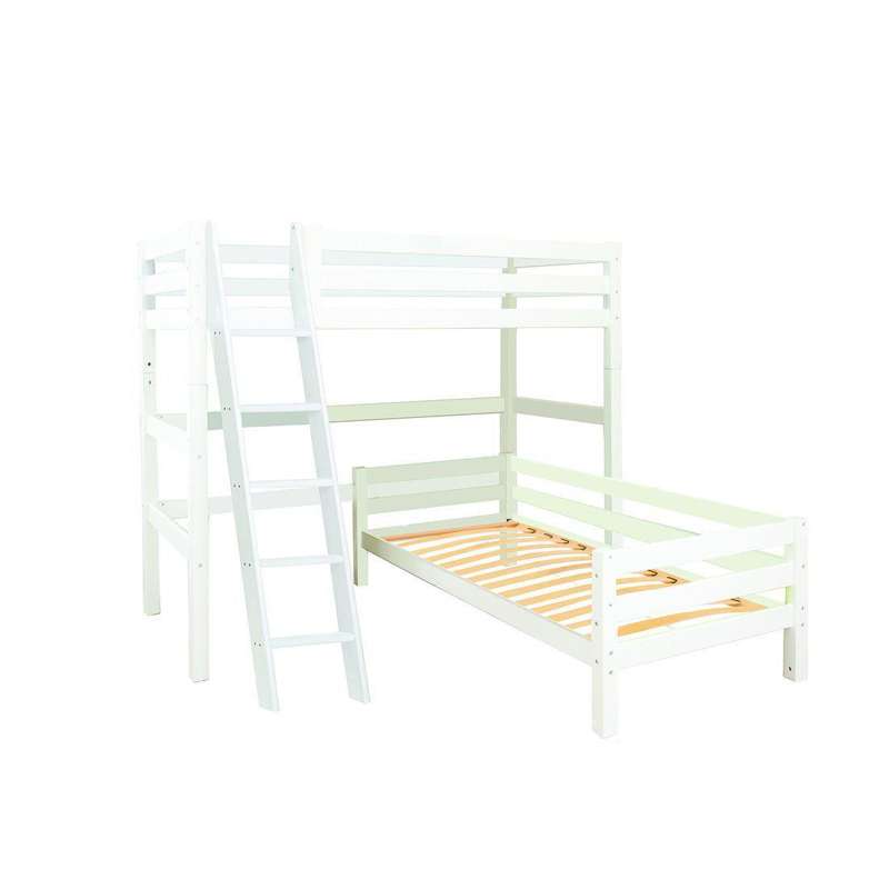 Eco Luxury   Køjeseng   90x200 Cm.   Vinkelkombi   Skrå Stige   Fleksibel Indlægsbund   Hvid fra Hoppekids