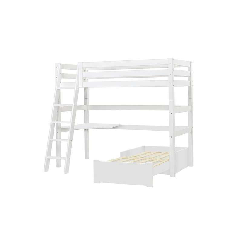 Eco Luxury   Mega Seng M. Lounge Modul Og Bordplade   90x200 Cm.   Skrå Stige   Fleksibel Indlægsbund   Hvid fra Hoppekids