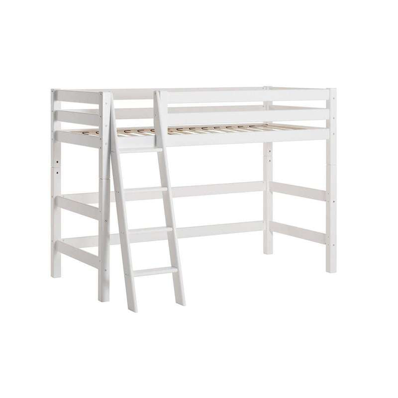 Eco Luxury   Mellemhøj Seng   90x200 Cm.   Skrå Stige   Fleksibel Indlægsbund   Hvid fra Hoppekids