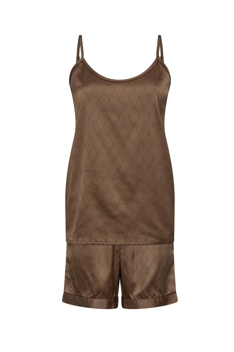 Nattøj   Satin Short Set   Brun fra Hype The Detail