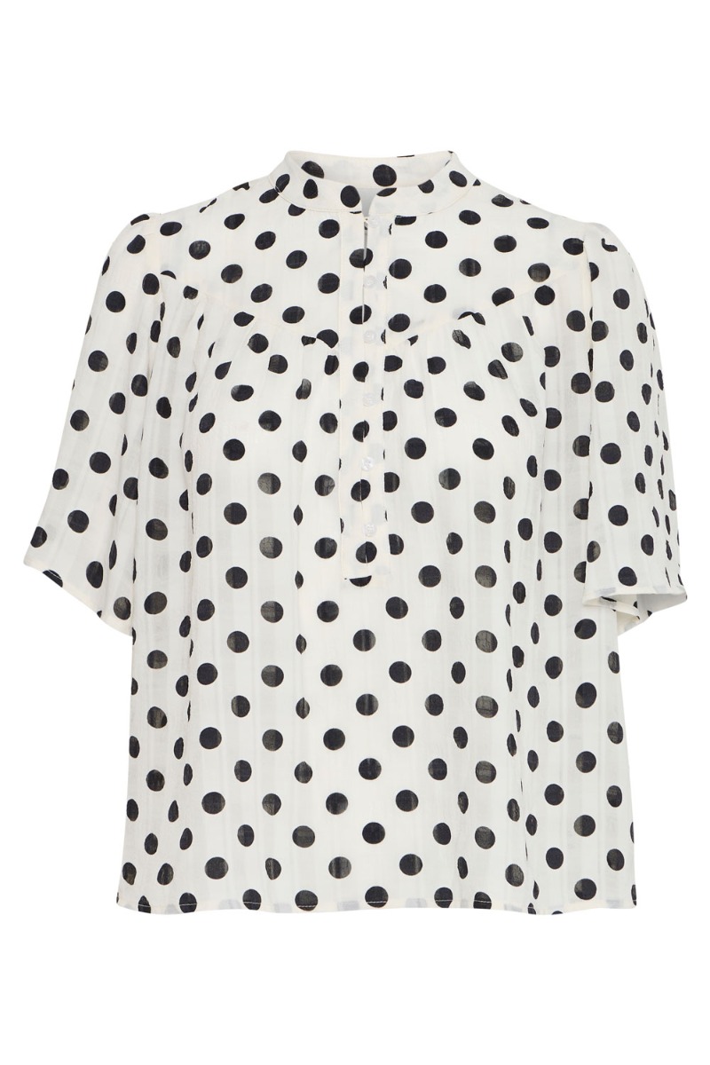 Bluse   Ix Pia Ms   Cloud Dancer Black Dot fra Ichi
