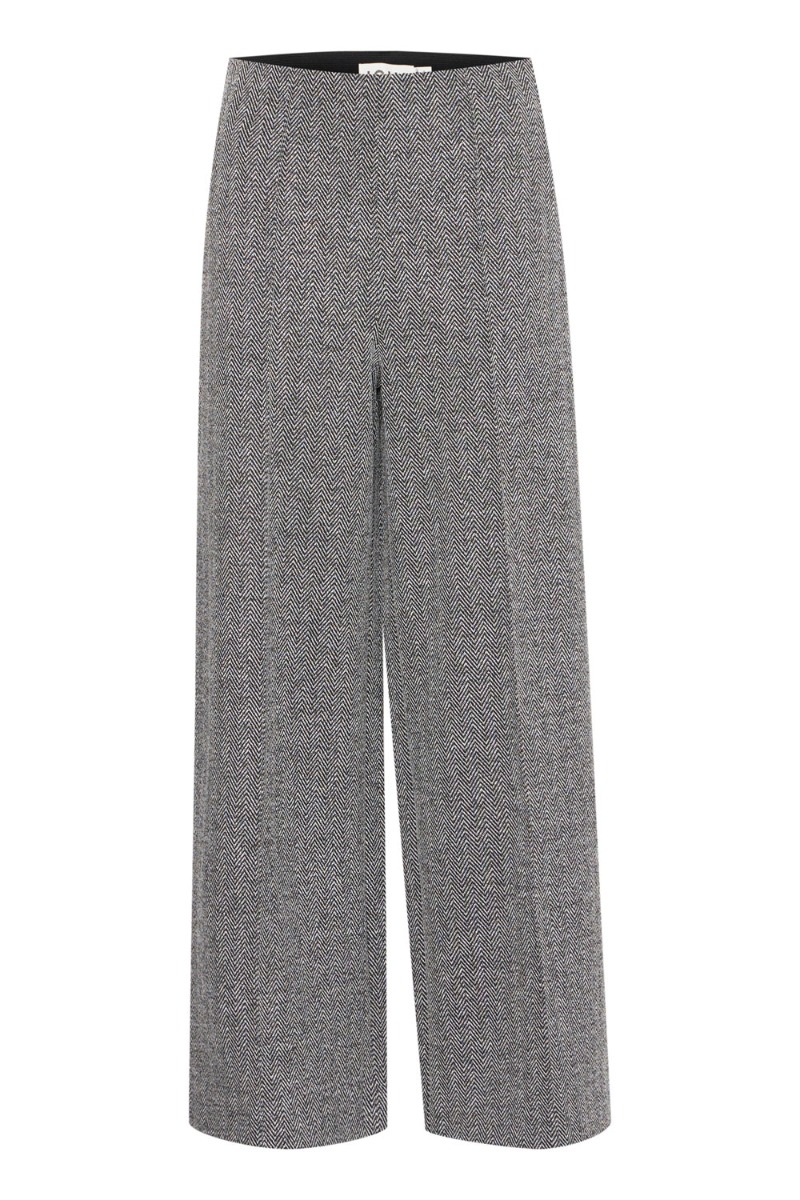 Bukser   Ihkate Jacquard Pa   Black White Herringbone fra Ichi