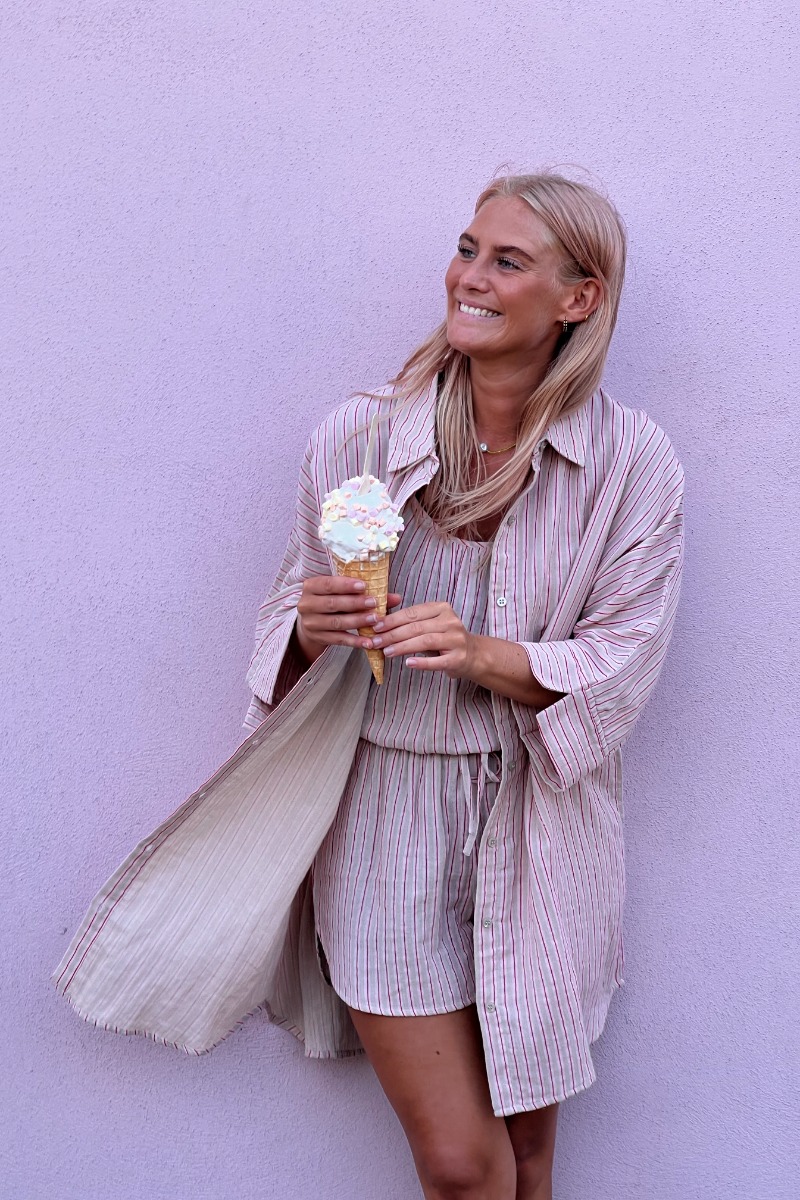Skjorte   Ia Foxa Striped Beach Sh   Light Lilac Stripe fra Ichi