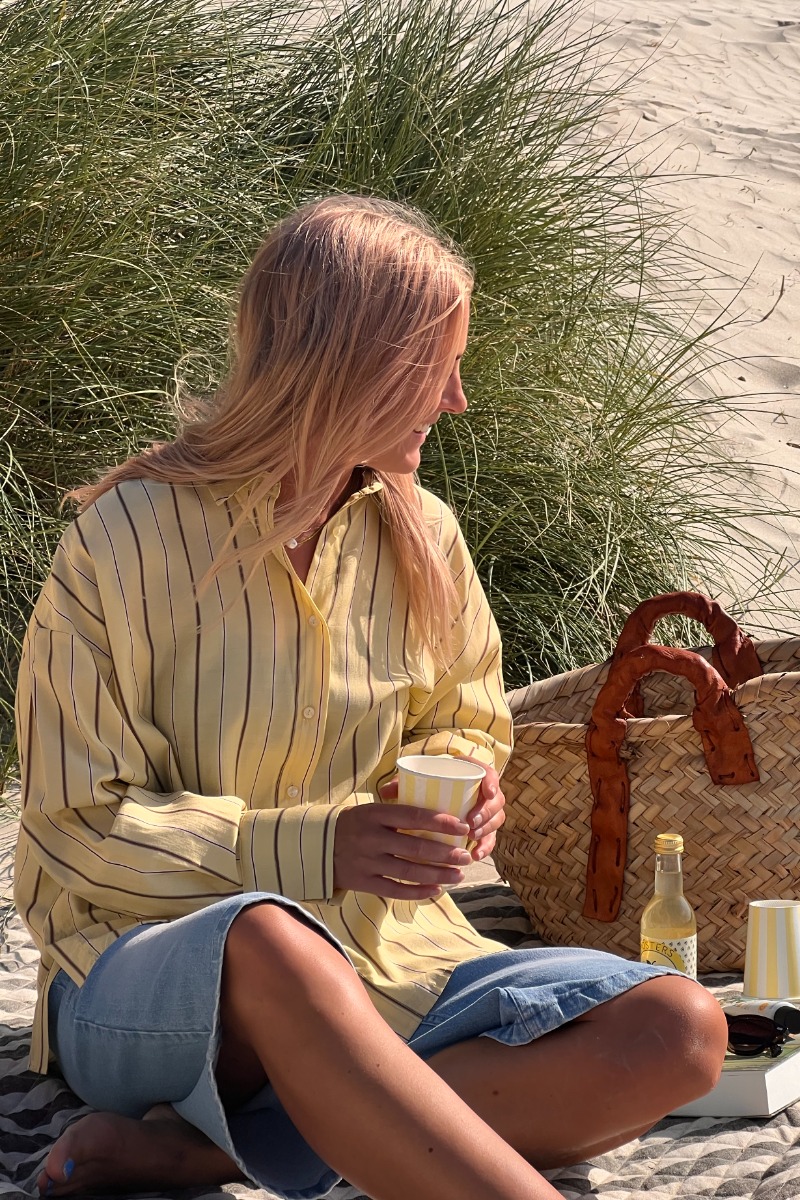 Skjorte   Ih Keona Sh   Reed Yellow Stripe fra Ichi
