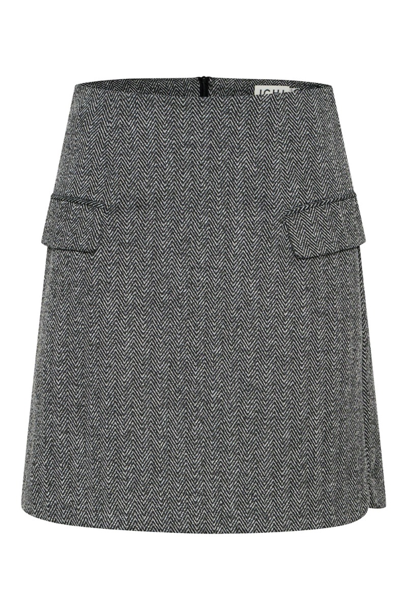Nederdel   Ihkate Jacquard Sk   Black White Herringbone fra Ichi