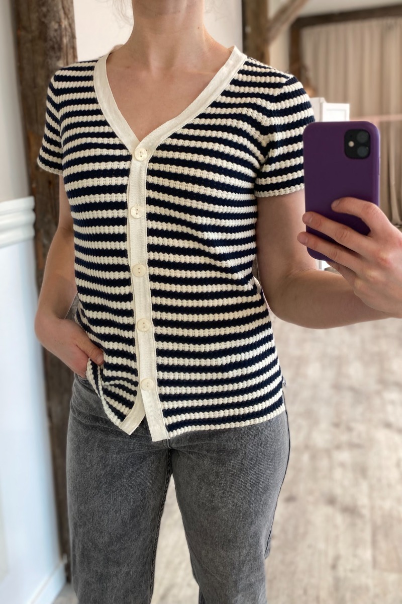 T Shirt   Ih Lorianna Ss   Total Eclipse Birch Stripe fra Ichi