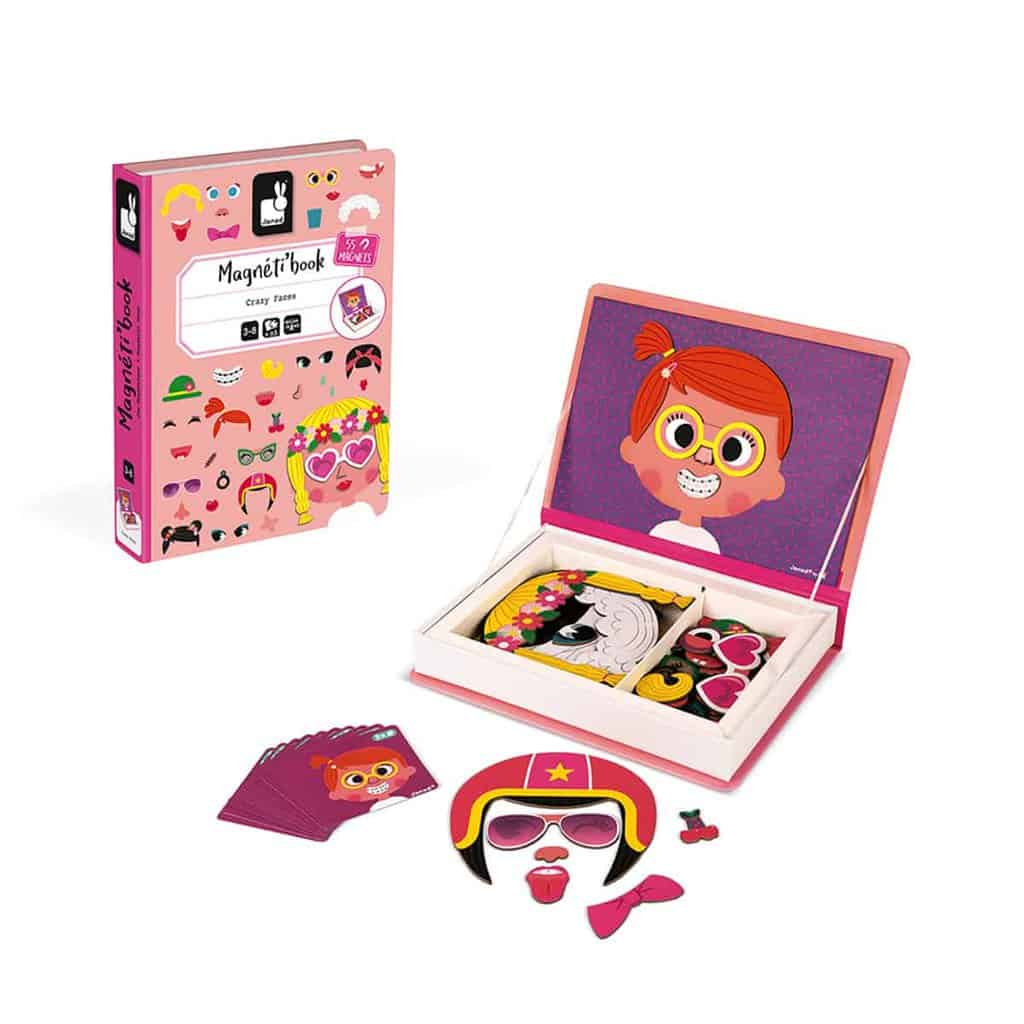 Girlâs Crazy Faces Magnetibook fra Janod