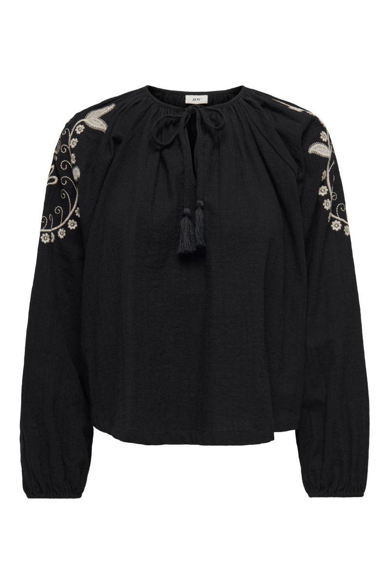 Bluse     Bianca L S Emb Top   Black Peyote Emb fra Jdy