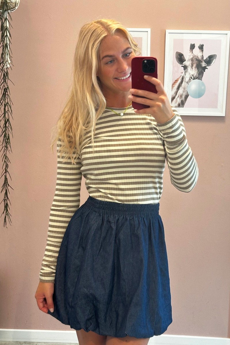 Bluse     Fransiska Ls Stripe O Neck Top   Whitecap Gray Walnut fra Jdy