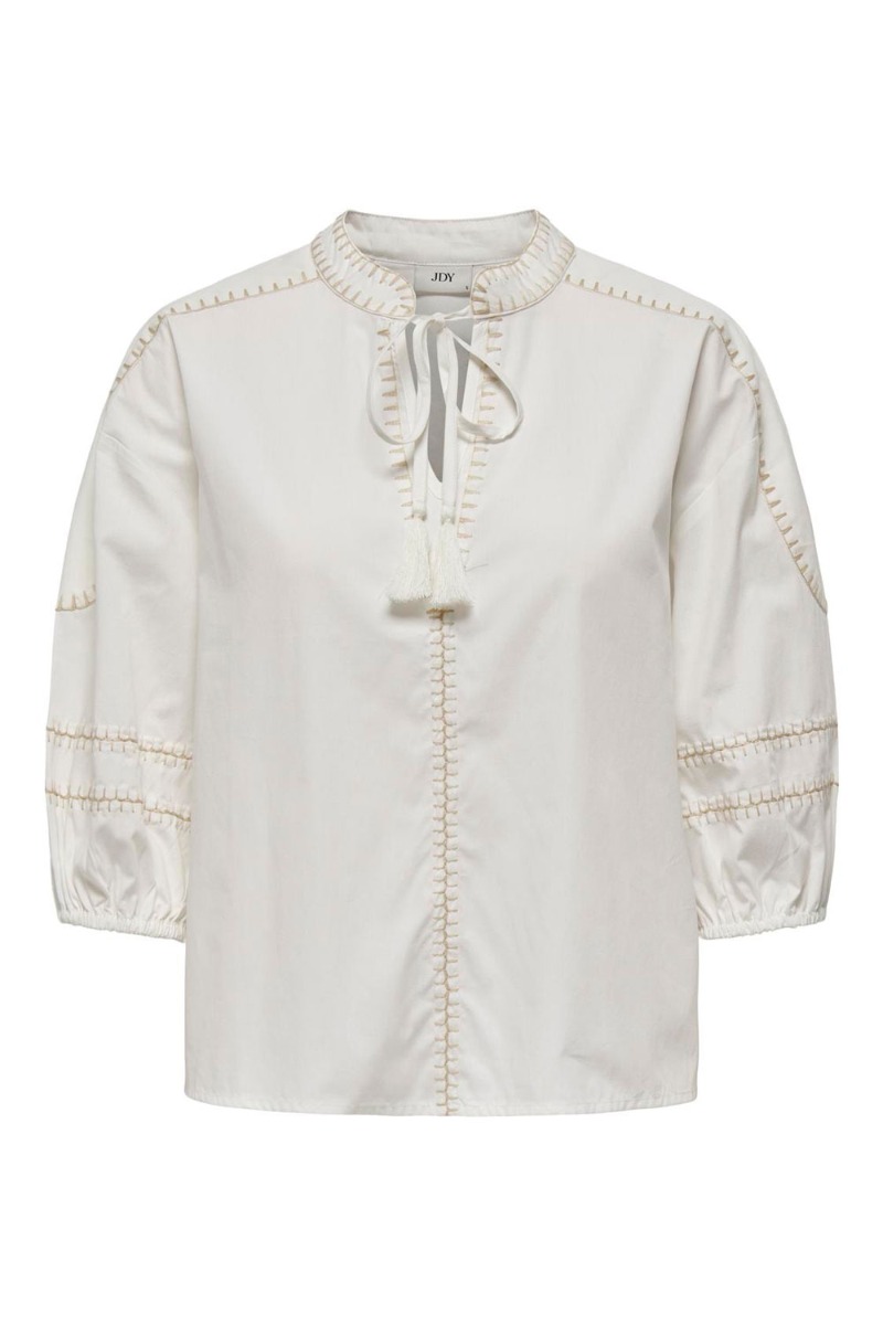 Bluse     Isa 3 4 Embroidery Top   Cloud Dancer Camel Embroidery fra Jdy