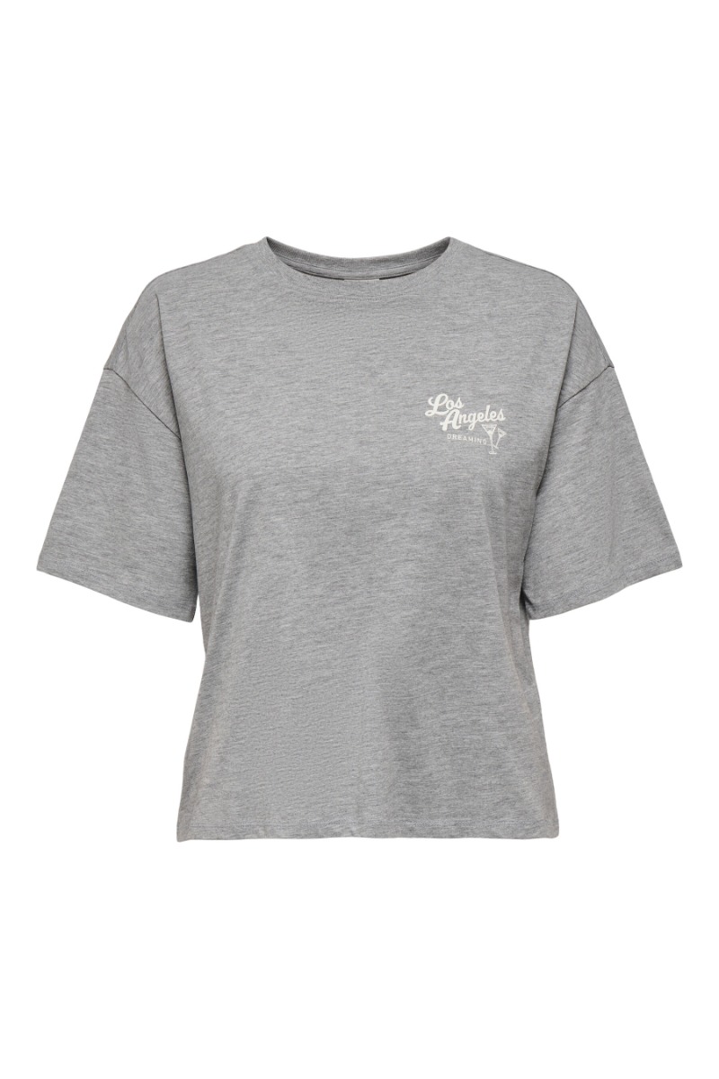 T Shirt   Cally S S Print Top   Light Grey Melange Los Angeles fra Jdy