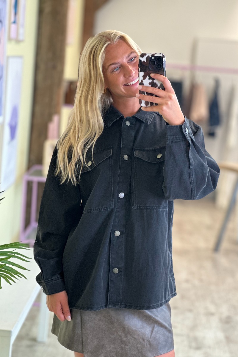 Jakke     Sansa Oversized Jacket   Black Denim fra Jdy