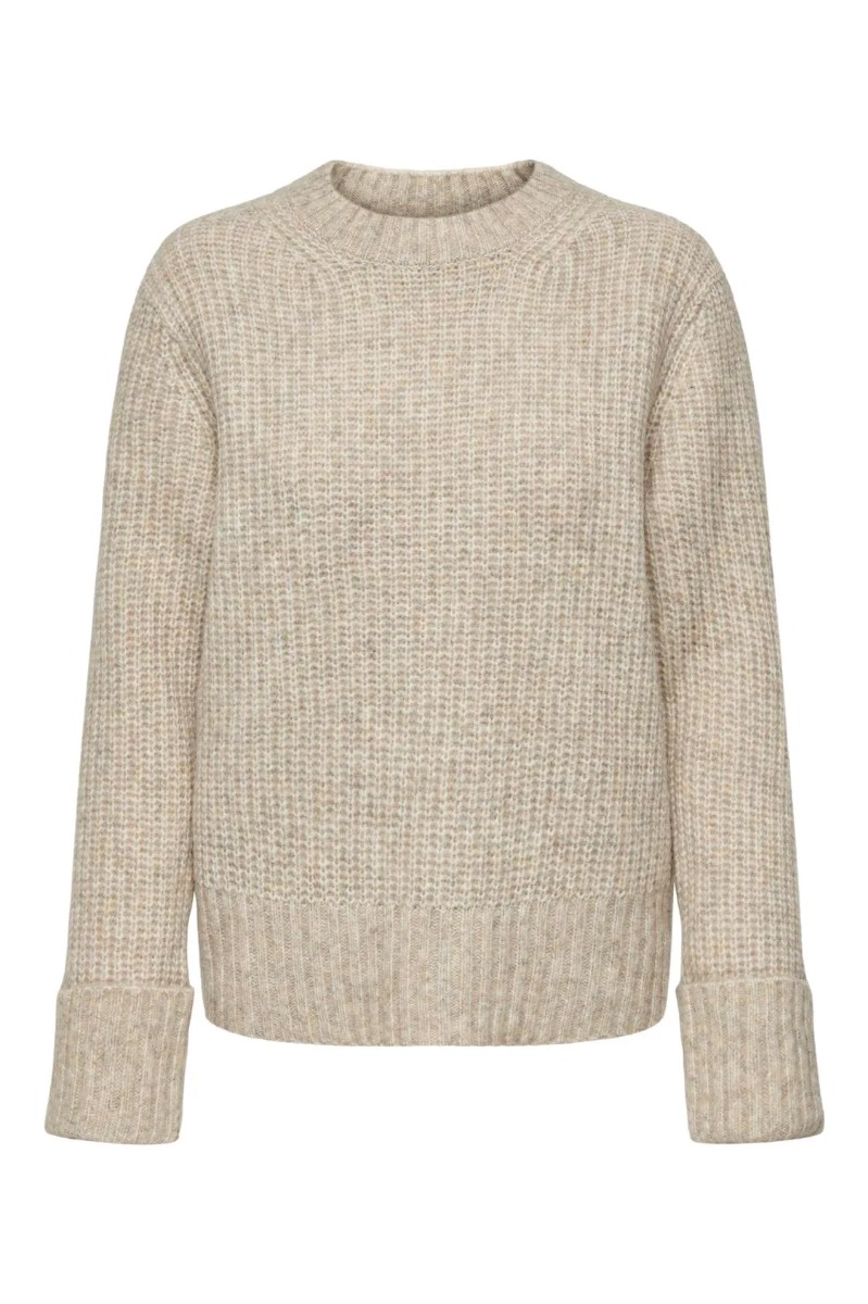 Strik     Silja L S O Neck Short Pullover   Oatmeal Melange fra Jdy