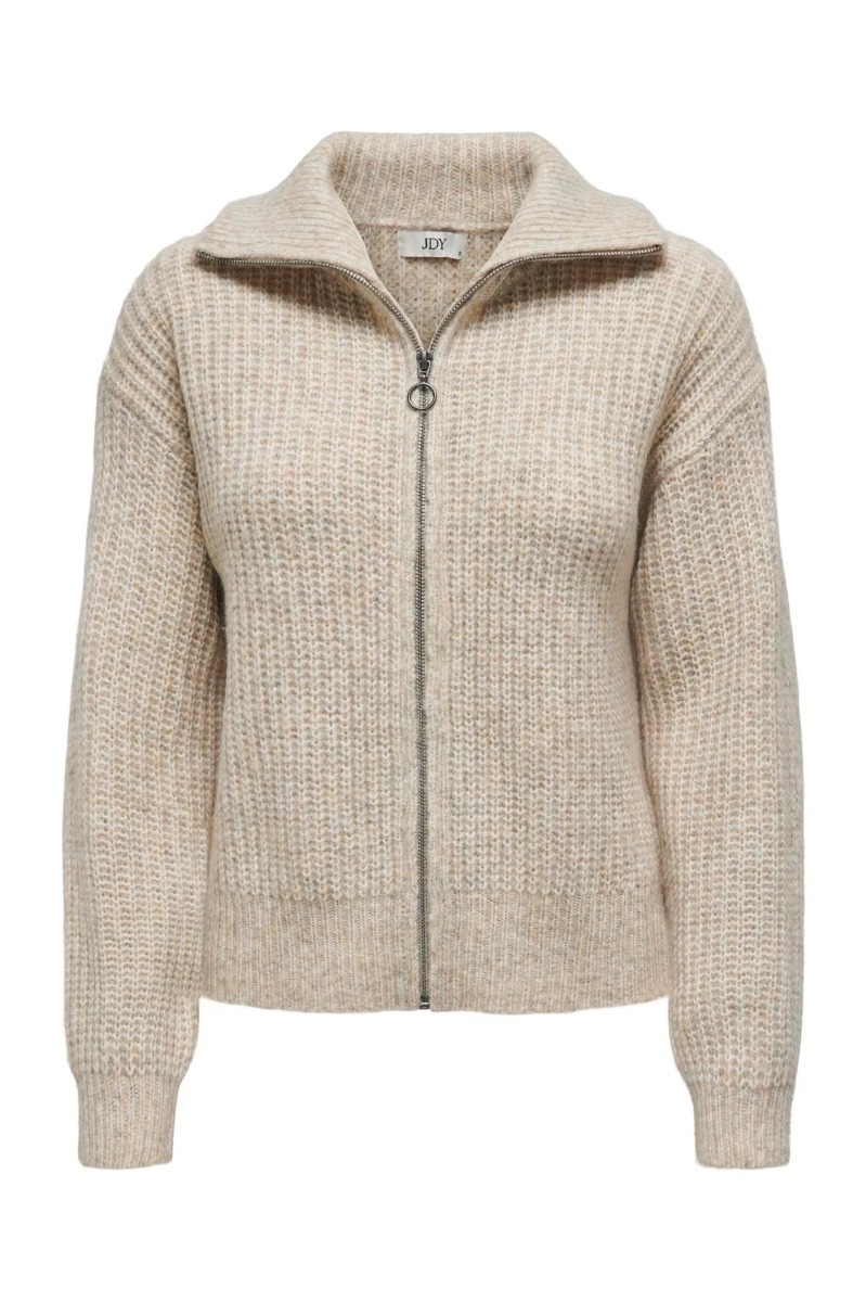 Cardigan     Silja L S Zip Cardigan   Oatmeal Melange fra Jdy