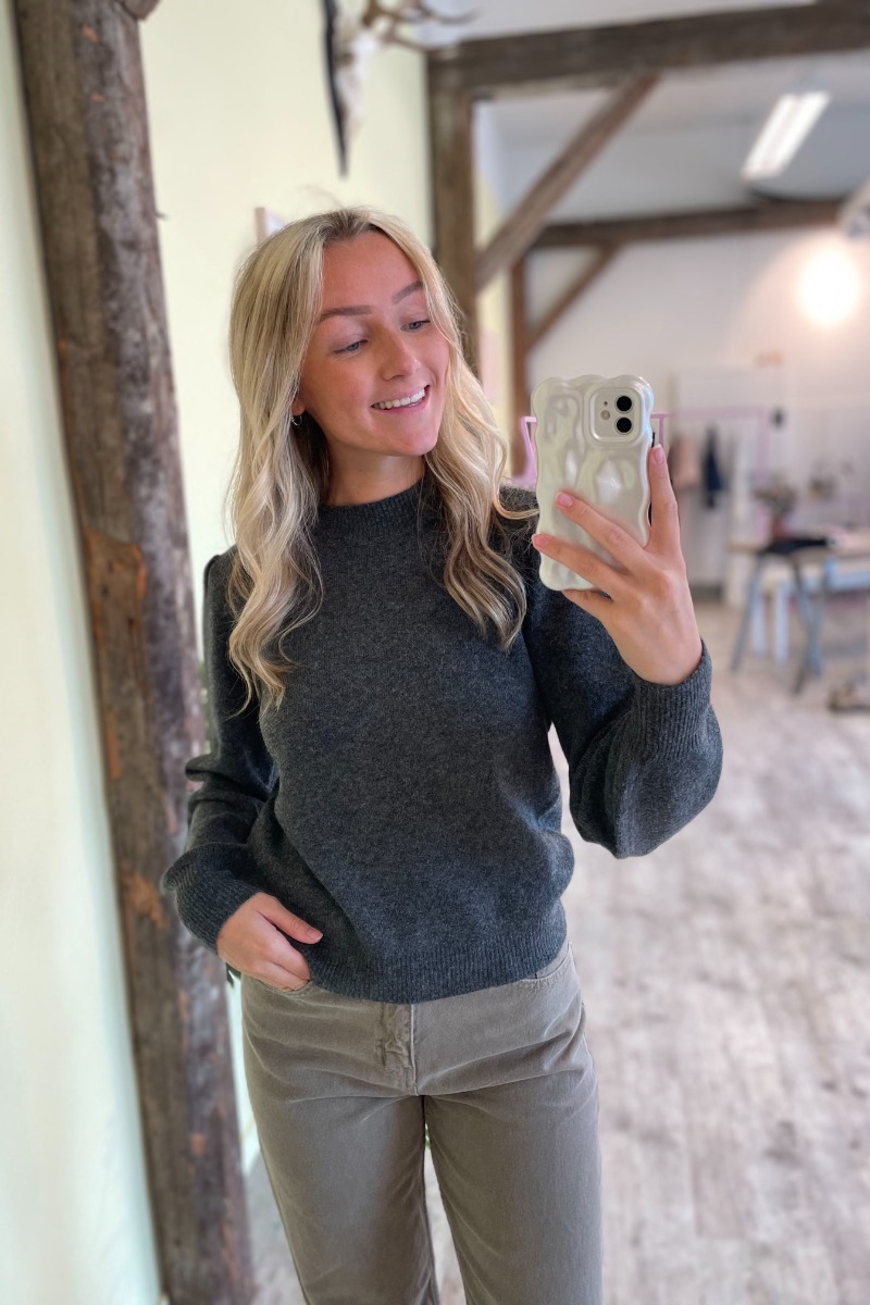 Strik     Rue Life Ls Pullover Knt   Dark Grey Melange fra Jdy