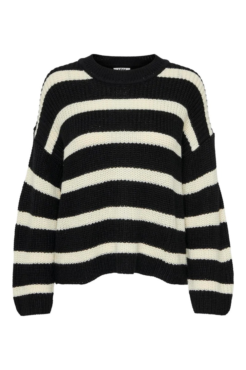 Strik     Justy L S Stripe Pullover   Black Eggnog fra Jdy