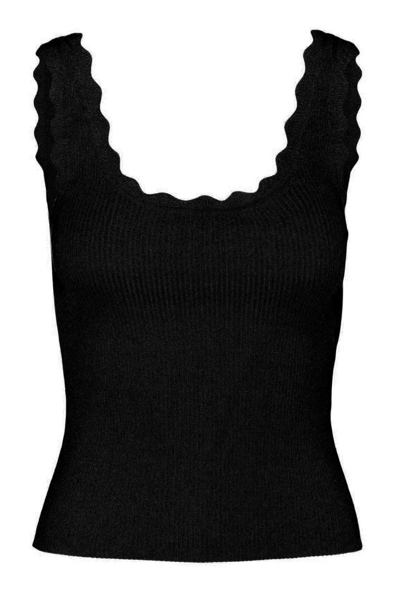Top     Nanna S L Scallop Edge Top   Black fra Jdy