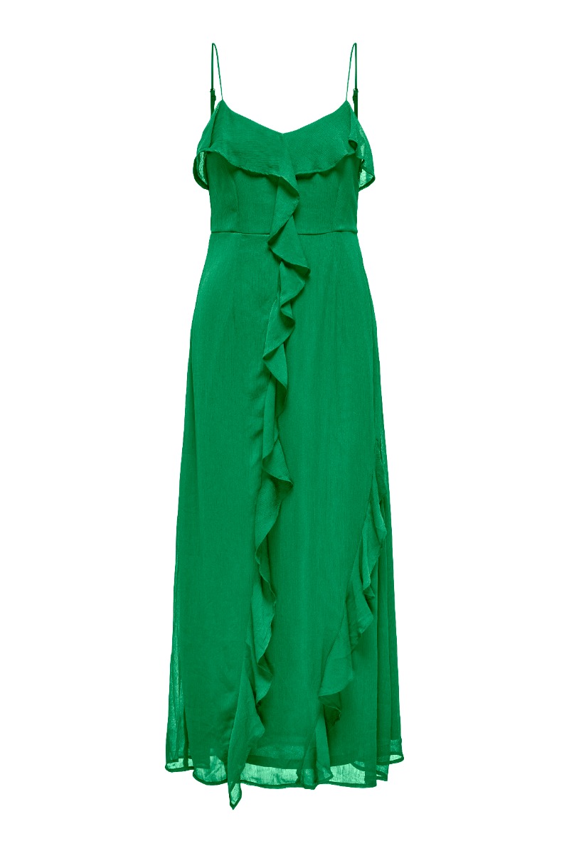Kjole   Belle S L Frill Maxi Dress   Medium Green fra Jdy