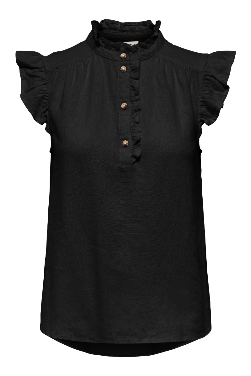 Top   Say S L Linen Frill Top   Black fra Jdy