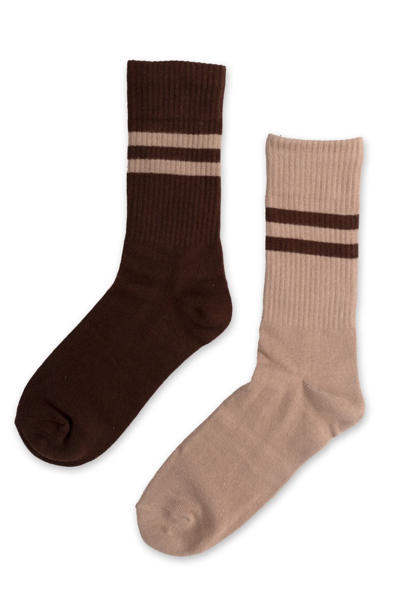 Strømper   Ly Emma Socks 2 Pack   Dark Brown Beige fra Loved By Lykke