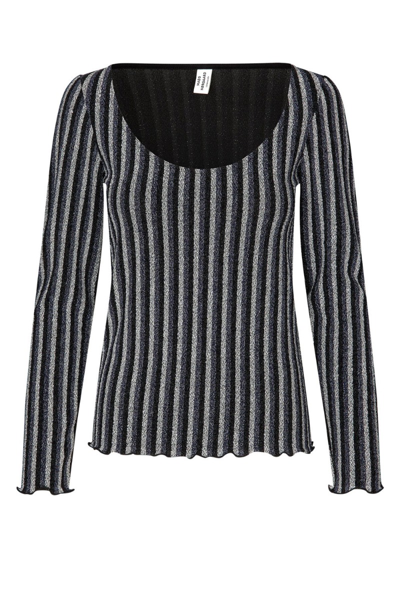 Bluse   Glitter Jersey Lara Top   Glitter Stripe Silver fra Mads Nørgaard