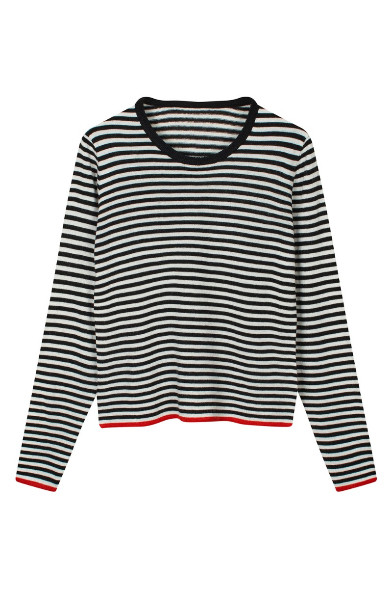Strik   One Stripe Ellis Knit   Black Ecru fra Mads Nørgaard
