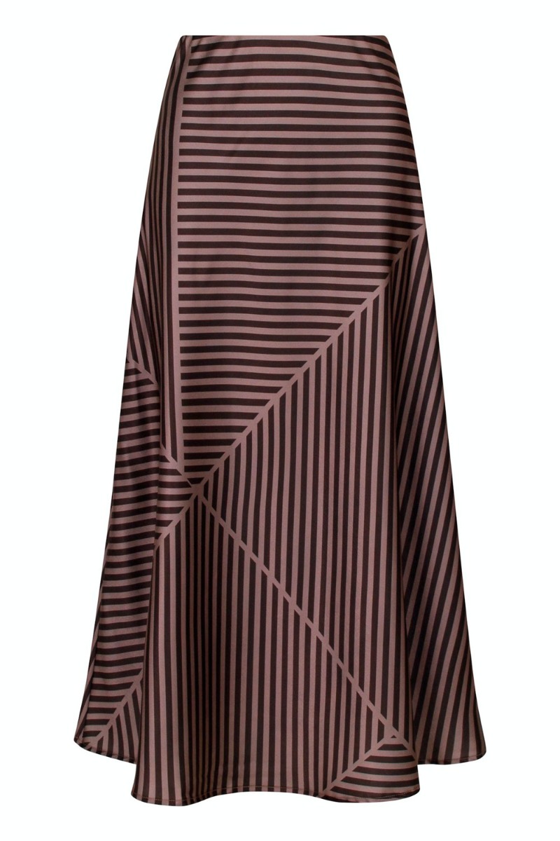 Bovary Mix Lines Skirt   Dark Brown fra Neo Noir