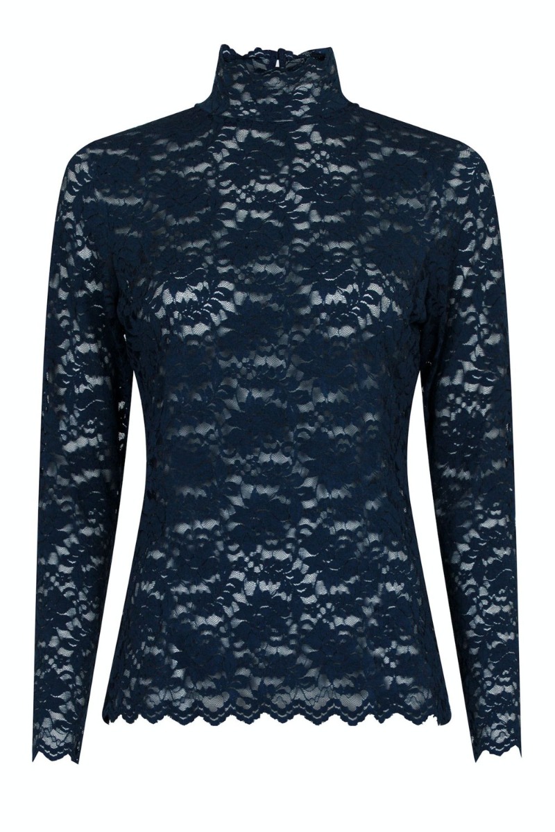 Bluse Liza Laceflower Blouse Navy fra Neo Noir