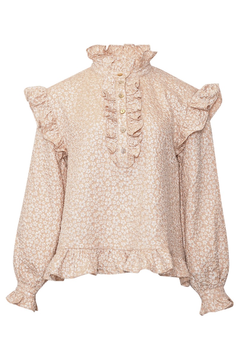 Bluse   Reno Ruby Ruffle Blouse   Oyster fra Noella