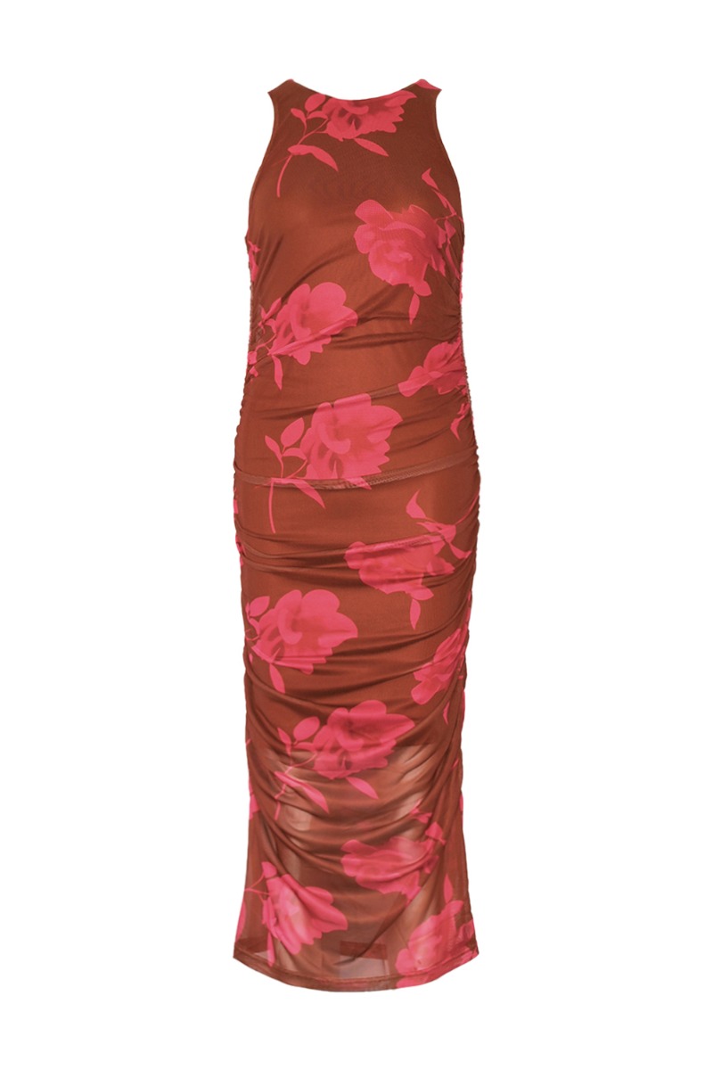 Kjole   Leanna Dress   Cassie Brown Print (levering Midt Marts) fra Noella