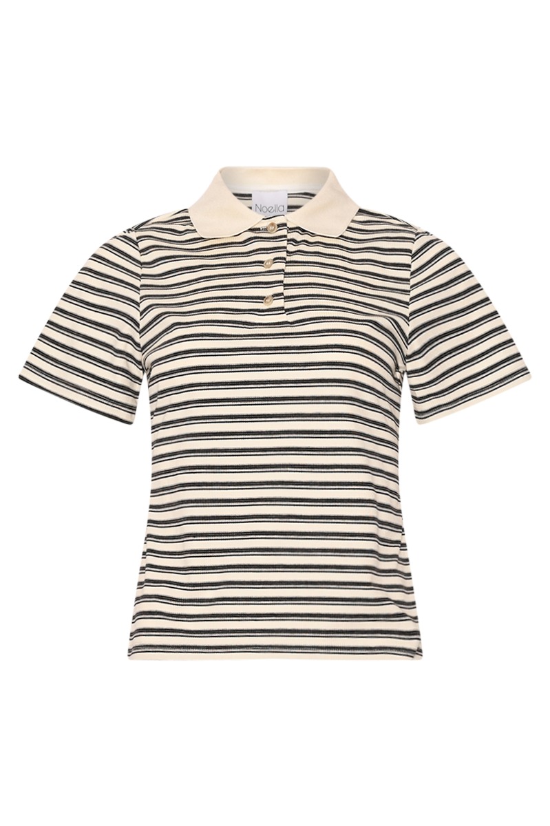 T Shirt   Leyna Polo Top   Sugar Grey Stripe (levering Start April) fra Noella