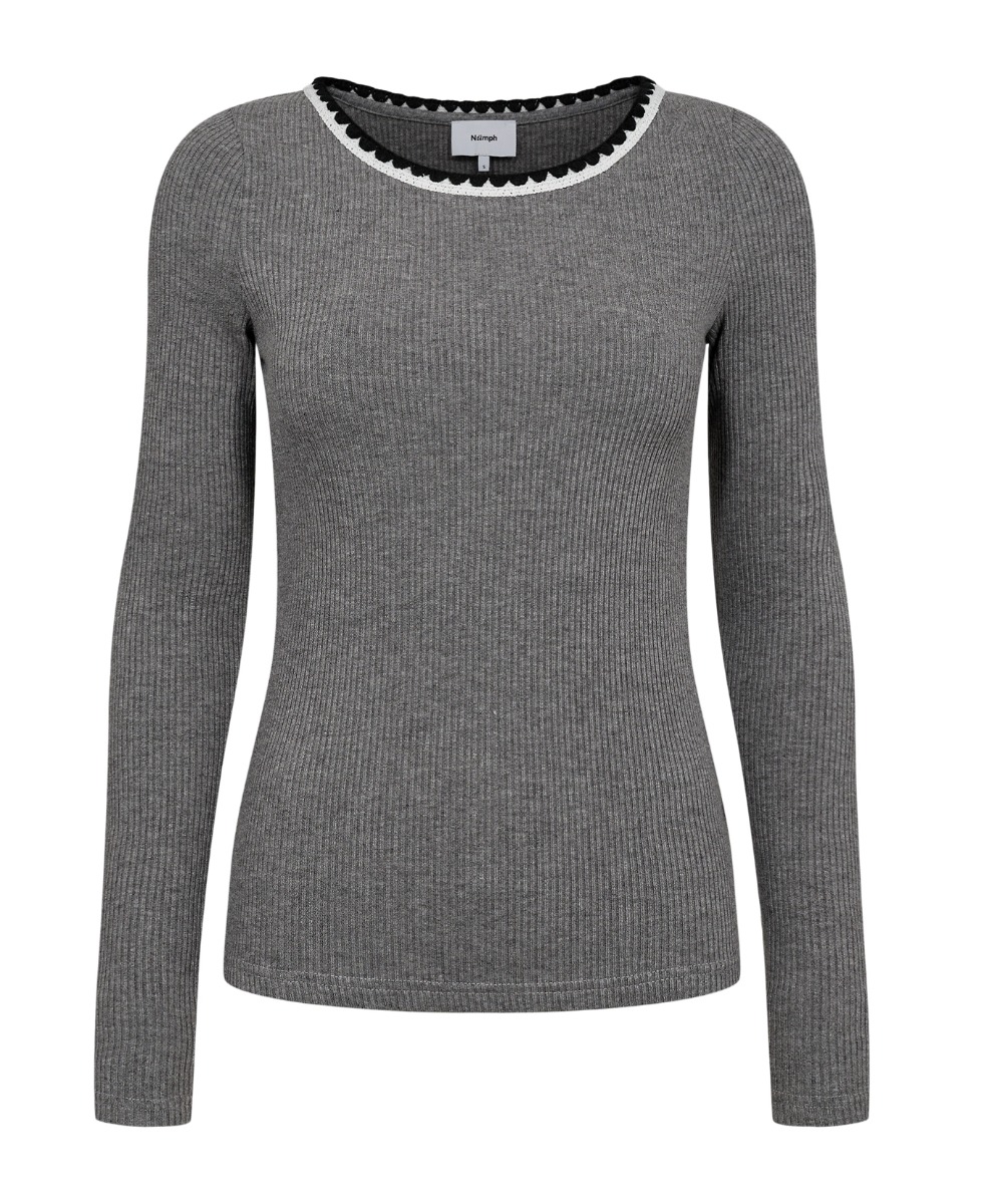 Bluse   Nu Pippa Ls Tee   Medium Grey Mel fra Nümph