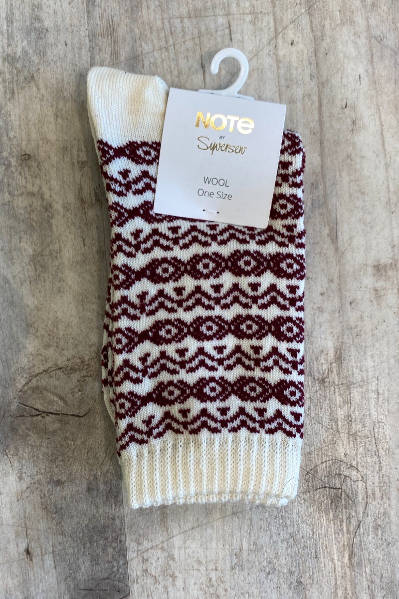Oroblu   Strømper   Note Woman Wool Pattern   Off White Burgundy fra Oroblãº