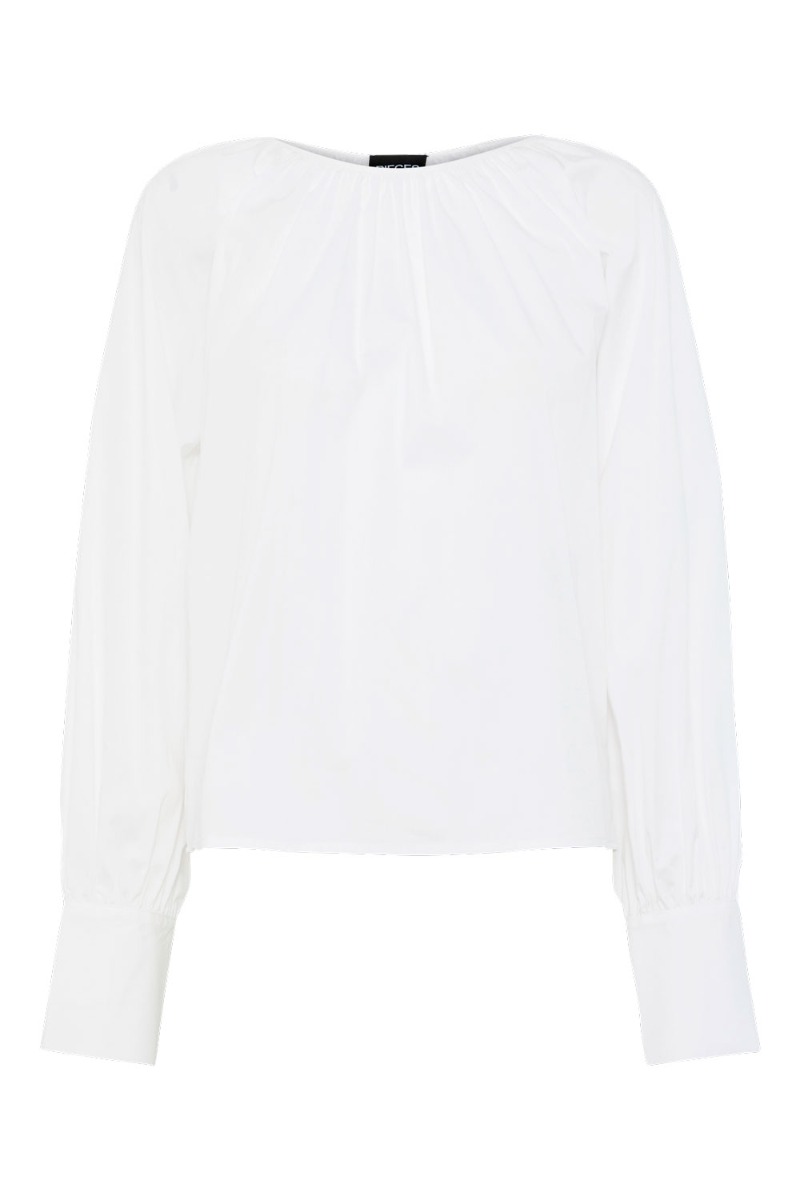 Bluse   Pc Liliana Ls Boat Neck Bow Top   Bright White fra Pieces