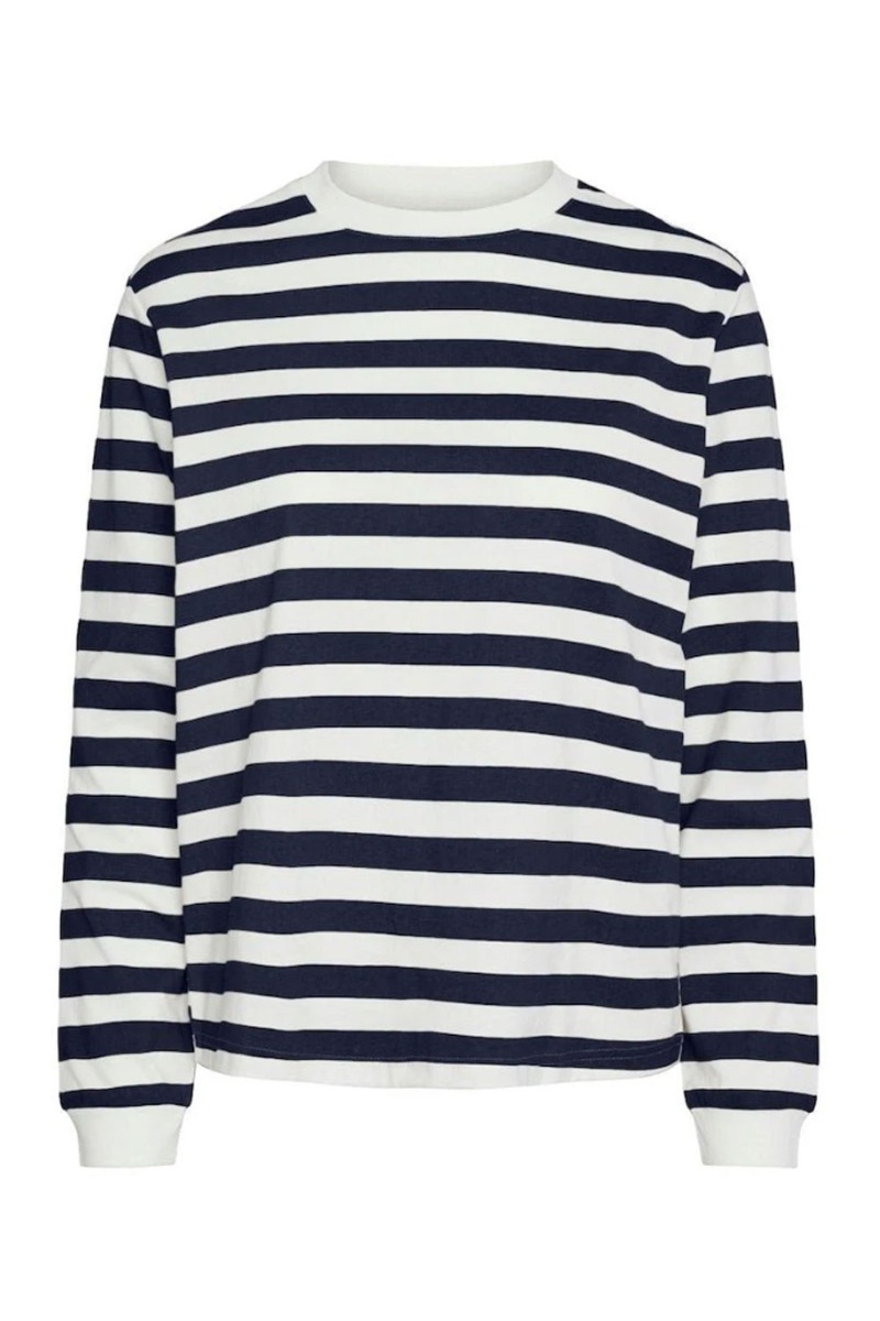 Bluse   Pc Puk Ls Tee   Cloud Dancer Maritime fra Pieces