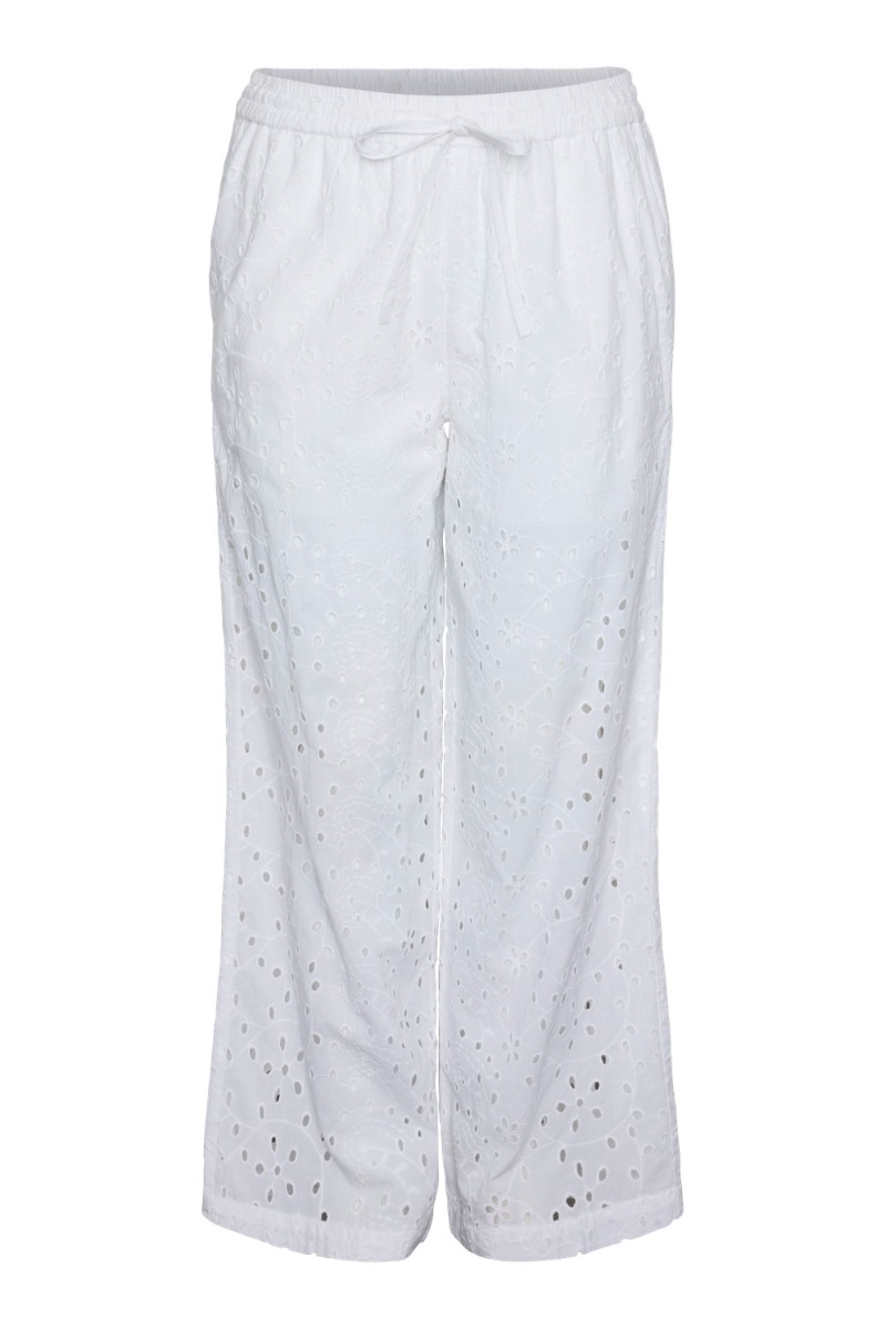 Bukser   Pc Wendy Mw Broderie Angalise Pant   Bright White fra Pieces
