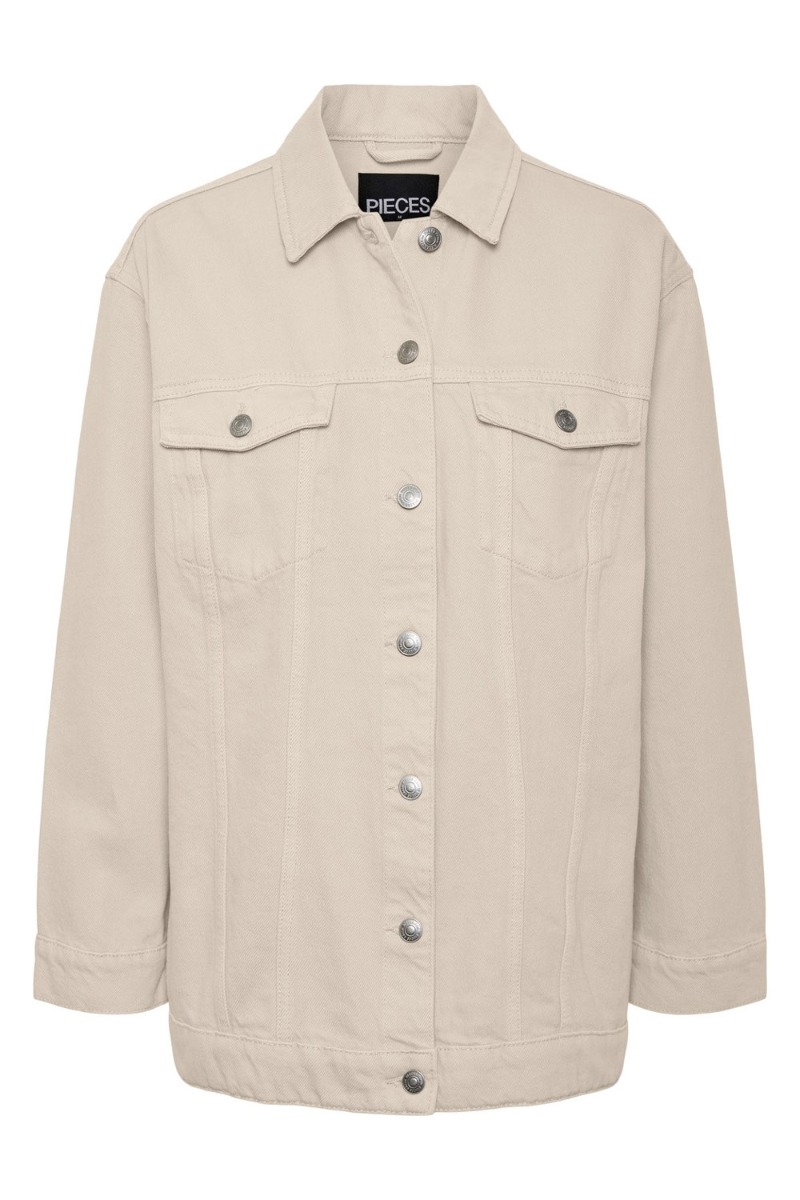 Jakke   Pc Tika Ls Oversize Dnm Jacket   Whitecap Gray fra Pieces