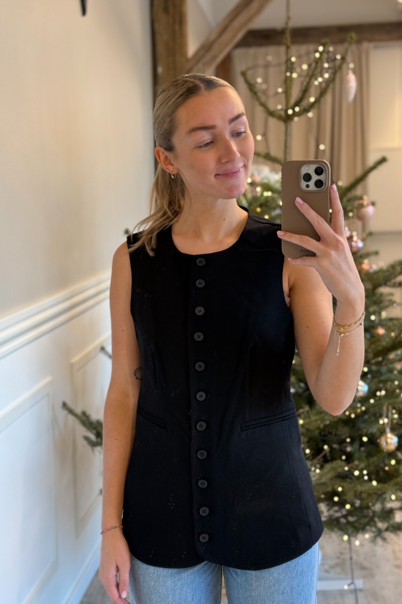 Vest   Pc Kamil Sl O Neck Long Vest   Black fra Pieces