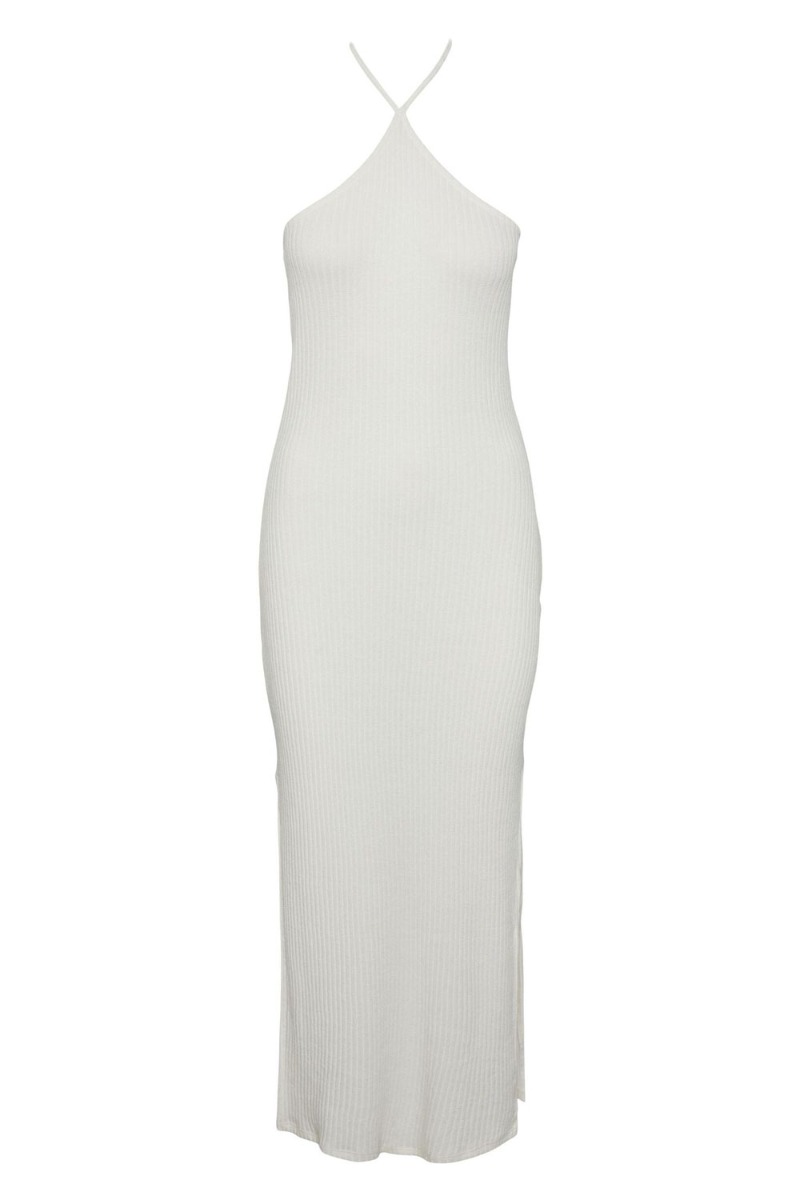 Kjole   Pc Alicia Sl Long Halter Neck Dress   Cloud Dancer fra Pieces