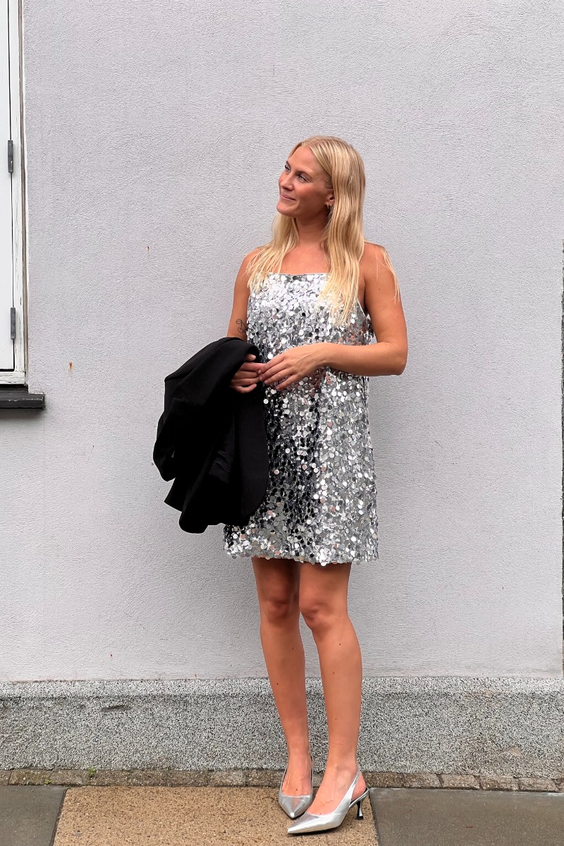 Kjole Pc Disco Mini Strap Dress Silver fra Pieces