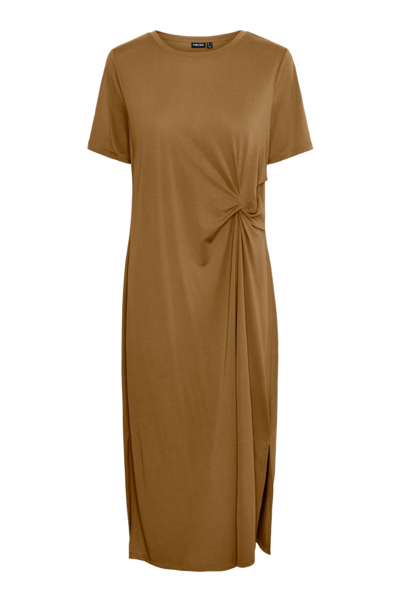 Kjole   Pc Anora Ss O Neck Midi Knot Dress   Beech fra Pieces
