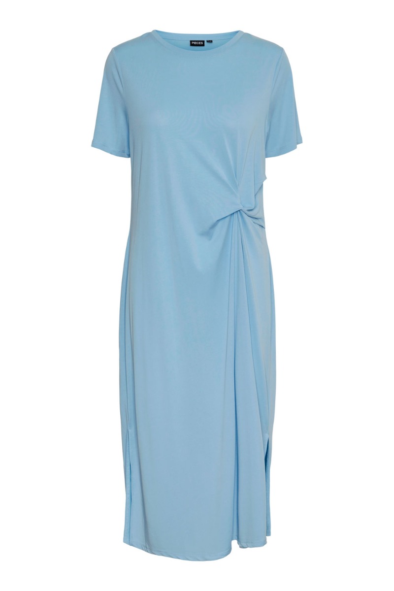 Kjole   Pc Anora Ss O Neck Midi Knot Dress   Blue Bell fra Pieces
