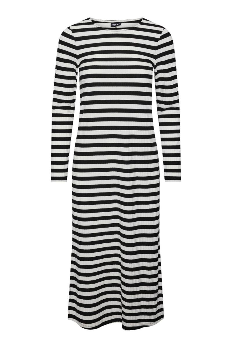 Kjole   Pc Filine Ls O Neck Midi Dress Kac   Black Bright White fra Pieces
