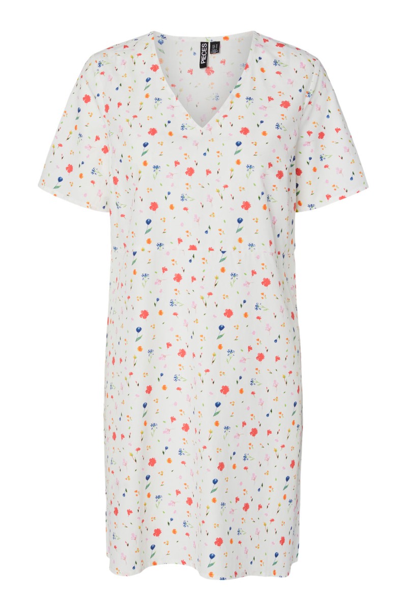 Kjole   Pc Mia Ss V Neck Short Dress   Bright White fra Pieces