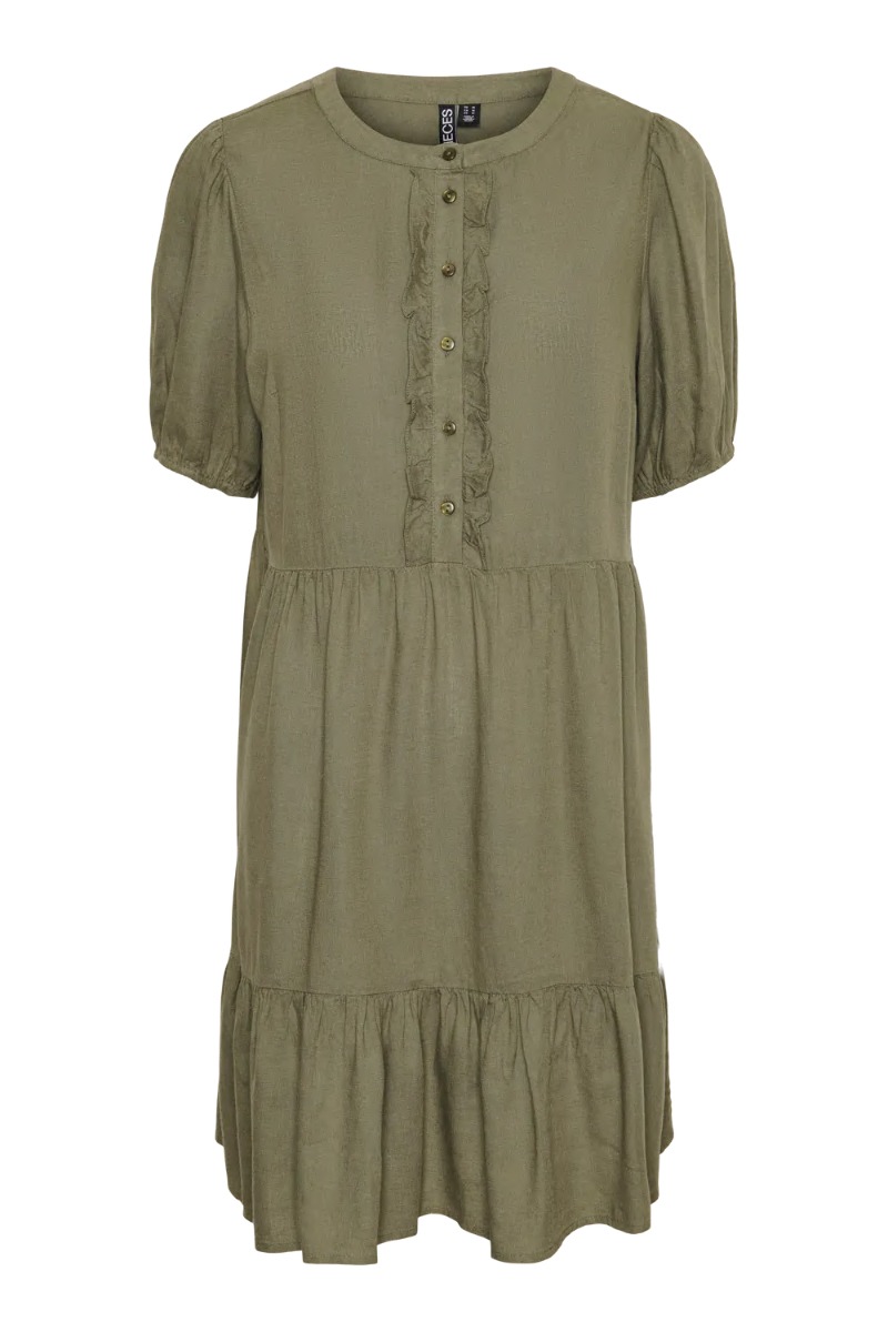 Kjole   Pc Pia Ss Frill Short Dress Camp   Deep Lichen Green fra Pieces