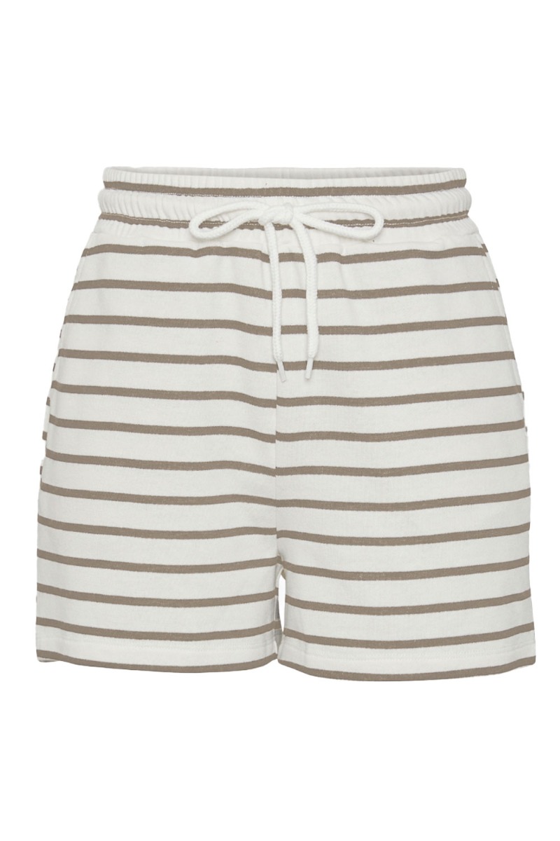 Shorts   Pc Chilli Summer Hw Shorts Stripe   Cloud Dancer Silver Mink fra Pieces