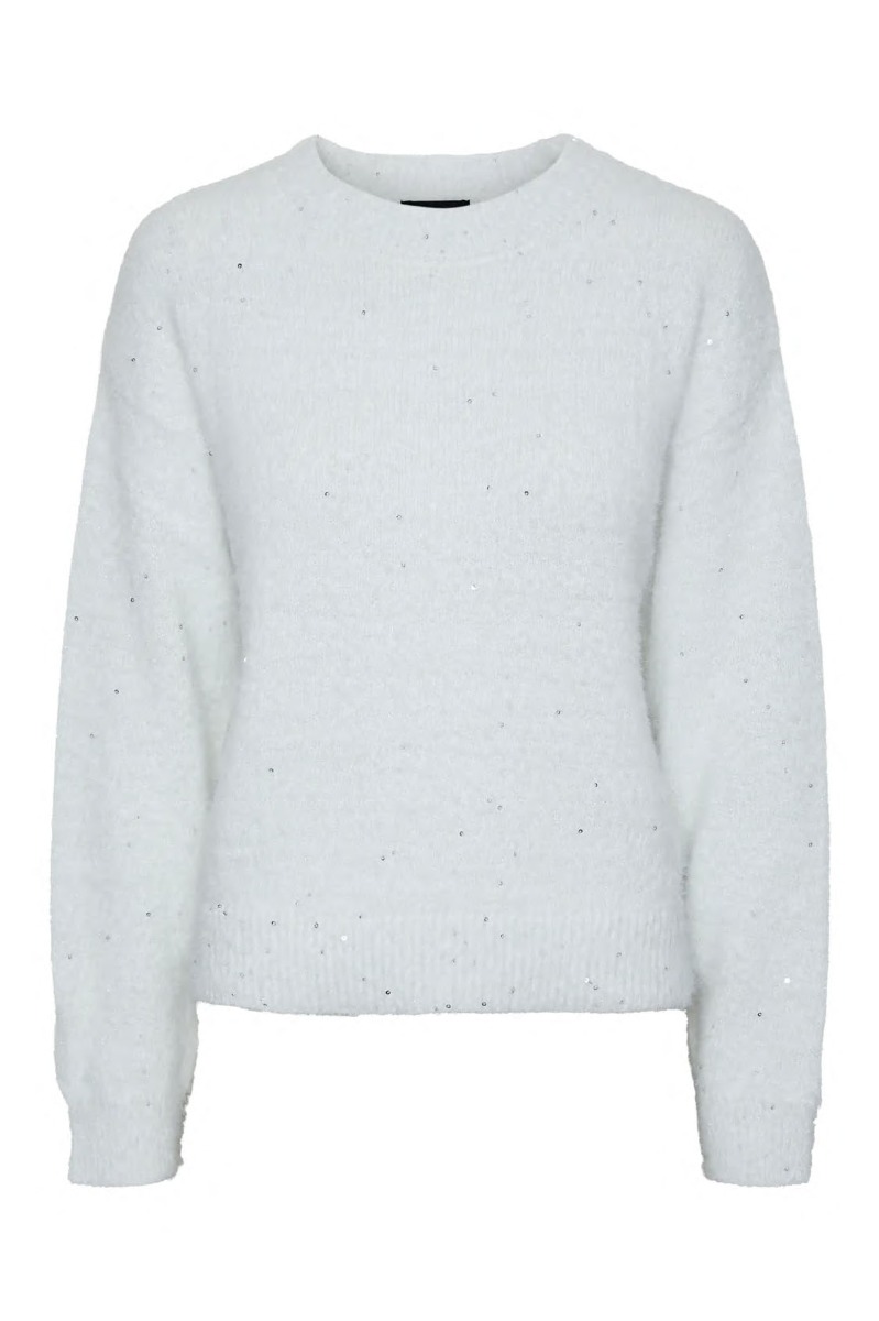 Strik   Pc Neqin Ls O Neck Knit   Cloud Dancer fra Pieces