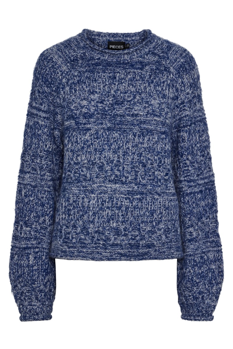 Strik   Pc Nuella Ls O Neck Knit Bc   Bellwether Blue fra Pieces