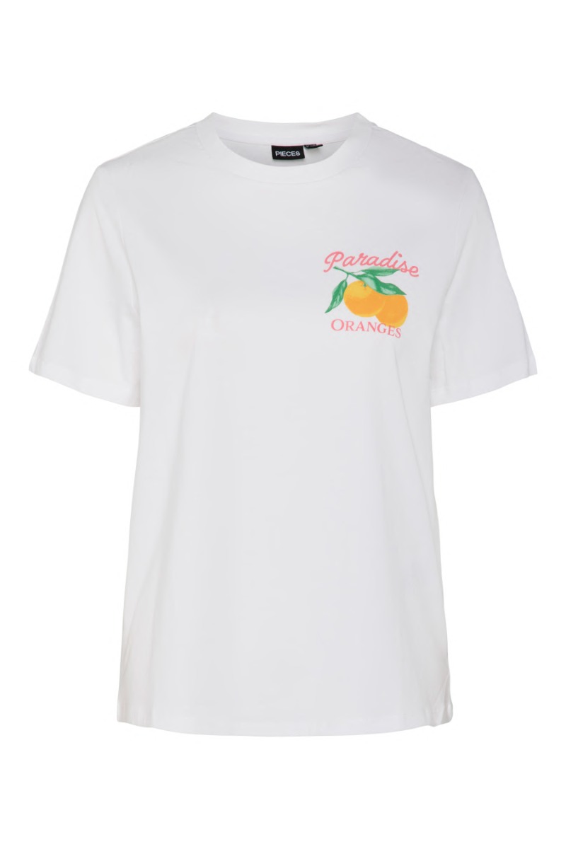 T Shirt   Summer Printed T Shirt   Bright White Paradise Orange fra Pieces
